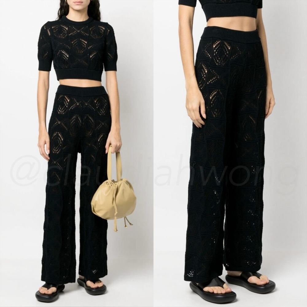 LOULOU STUDIO Alma Crochet Knit Pants in Black